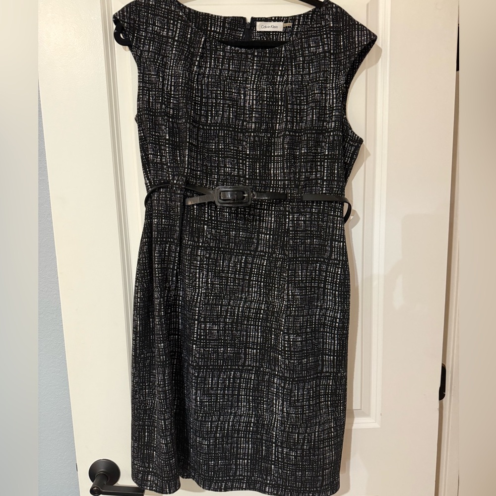 Calvin Klein Black and White Sheath Midi Dress